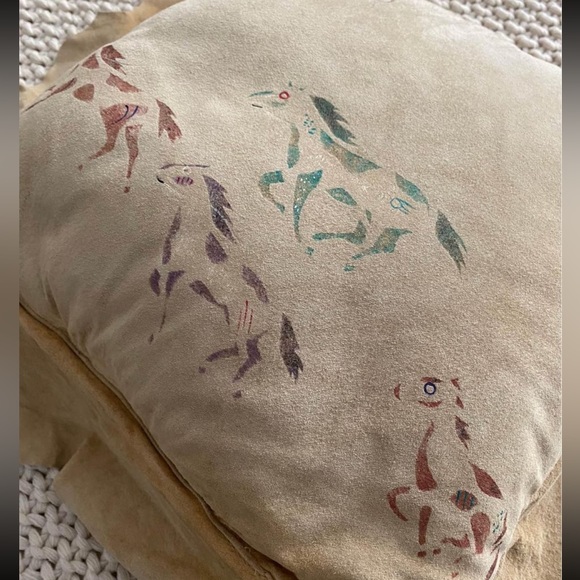 handmade hand painted Native America leather suede pillow indian pony horse OOAK - Picture 2 of 8